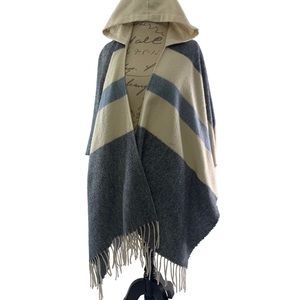 Vince Camuto Soft Navy Fringed Striped Poncho